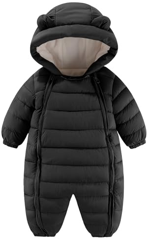Happy Cherry - Buzo Invierno Bebé Mameluco Mono Niño Niña Ropa de Una Pieza con Capucha Traje de Nieve Cálido Romper Grueso Infantil Pelele Entero Calentito para Otoño Primavera - 18-24 Meses - Negro