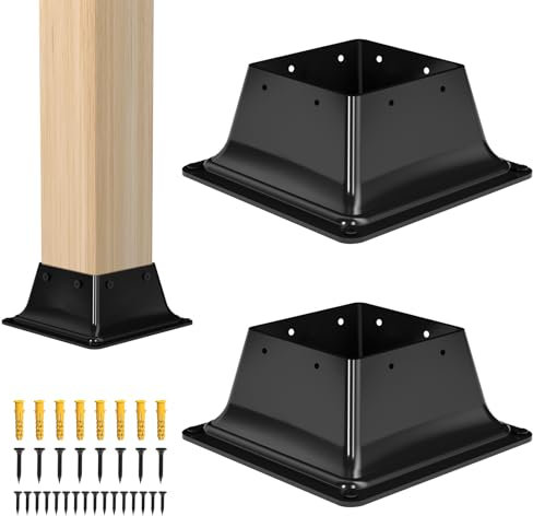 4x4 Post Base 2Pcs-Inner Size 3.6x3.6-Heavy Duty Metal Post Brackets-Deck Post Anchors-Solid Steel-Powder Coated-Wood Post Holder for Porch Handrail Railing Pergola Fence Pavilion-Support Deck Base