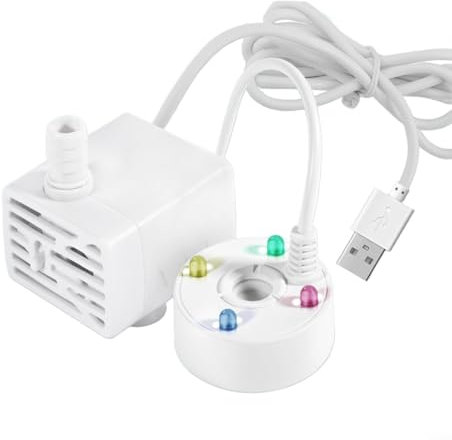 Puupaa Pompe à eau avec brumisateur USB 5 V pour fontaine à eau et fontaine à brouillard - Mini pour machine à brouillard MISTER pour Halloween, fête, jardin, rocaille, cour extérieure (blanc)