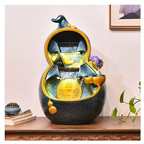 Fuente de mesa con cascada Fuente de mesa interior de resina con forma de calabaza y agua que fluye natural, fuentes de agua for interiores for decoración de escritorio, sala de estar, oficina en casa