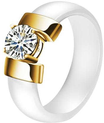 Skcess Bague pour femme et homme - En acier inoxydable et céramique - 6 mm - Avec zircone ronde incrustée - Noir et blanc - Unisexe, 57 (18.1), Céramique, Zircone cubique