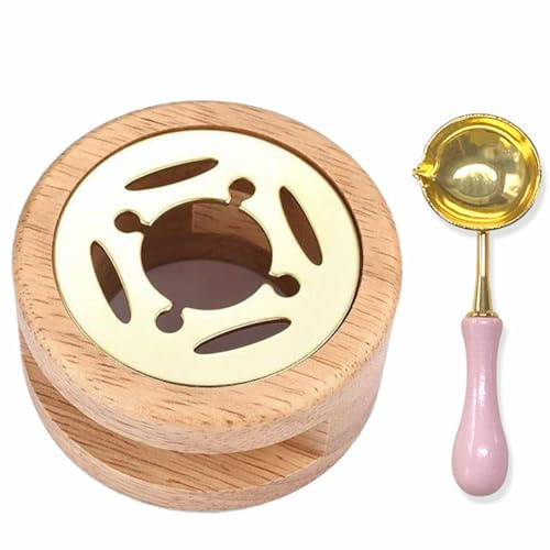 Four à Cacheter et Cuillère,Kit de Tampon de Cire,Chauffe Cachet à Cire,Kit de Fusion et Réchauffeur de Sceau Pour Enveloppes et Cartes (Bois)