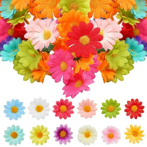 Esshogo 100 stycken konstgjorda färgglada blommor, krysantemum, färgglada, konstgjorda blomhuvuden, dekorativa blommor, konstgjorda blomhuvuden, 4 cm konstblommor, prästkragar, dekoration, perfekt