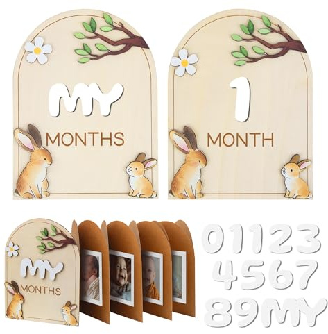 GAGILAND 3 Pcs Baby Monthly Milestone Cards Wooden Monthly Baby Milestone Sign Newborn Photo Props Gender Neutral Gift Baby Announcement Discs for Boy & Girl