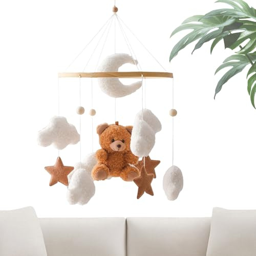 Yjkedfh Mobile Pour Lit Bébé | Mobile Musical Ours Brun Avec Clochettes - Jouet Apaisant Suspendu Rotation 360 Degrés pour Jeunes | Fille Garçon Chambre