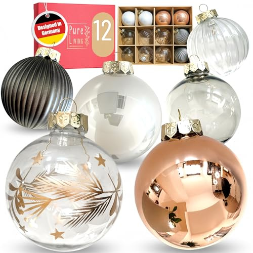 Weihnachtskugeln im wunderschönen Handwerk-Design - 12-TLG. Set mit exklusiven Christbaumkugeln – Weihnachtsbaumkugeln - Einzigartig-festlicher Baumschmuck grau