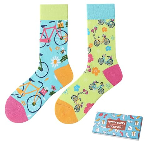 NxnChc Calcetines Divertidos Unisex para Mujer y Hombre con Diseños Asimétricos en Par - Temas Animales, Comida, Fruta, Deporte y Arte en Algodón - Ideal para Regalos