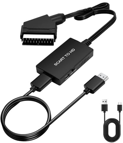 Hycago Adaptateur Scart vers HDTV, Convertisseur vidéo/Audio HD 1080P avec câble HDTV, pour HDTV, STB, VHS, Sky, DVD