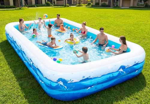 Extra Large Inflatable Pool for Adults, 165x76x22 Full-Sized Blow Up Pool with 0.6mm PVC & Cute Animal Print, Big Family Swimming Pool for Backyard Outdoor Summer Water Party