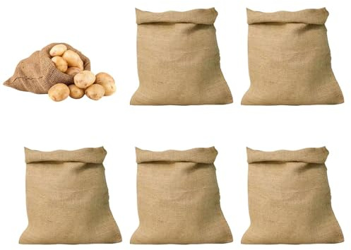 Potatissäckar 5-pack 40x60 cm Återanvändbar Naturlig Organisatör | Jutesäckar För Lök Morot Potatis Bakgård Jord Sand Odling Plantering Förvaring Lantbruk Växthus