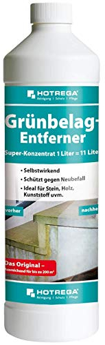 HOTREGA Grünbelagentferner 1:10 Super-Konzentrat 1 Liter | Entfernt Algen & Grünbeläge von Stein, Holz, Kunststoff und Keramik | Säure- und chlorfrei
