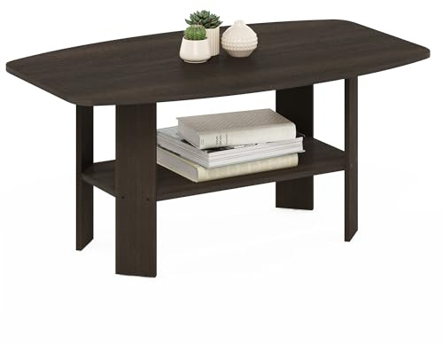 Furinno SIMPLE DESIGN Coffee Table, Small Coffee Table wih Open Shelf, Side Table, for Living Room, Home Office, Dark Brown
