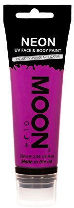 Moon Glow Supersize Neon UV Face & Body Paint - con applicatore in spugna, Viola intenso, 75 ml