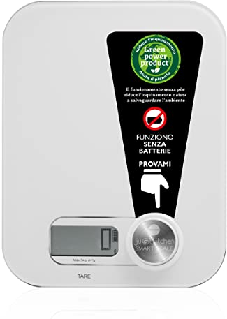 MACOM Just Kitchen 868 Smart Scale Bilancia Elettronica per Alimenti senza Batterie, Bianco