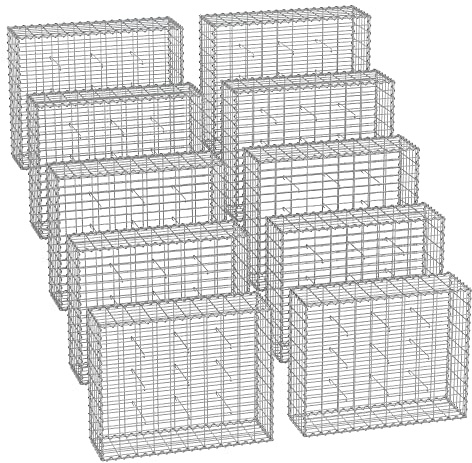 SONGMICS Gabion-korg, metall Gabion-bur med 5 x 10 cm nät för stenar, galvaniserad, trädgårdsdekor, 100 x 80 x 30 cm, silver GGB083V1