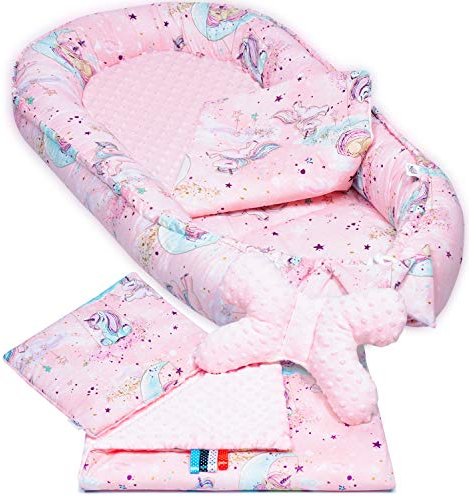 PaLulli Premium 5 teilig Babynestchen Set Babynest 95 x 55 herausnehmbare Einlage Kuschelnest Krabbeldecke Einsatz Bett Babys Neugeborene 100% Baumwolle & Samtstoff Öko Tex
