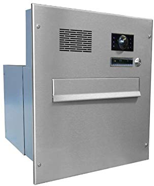 B-242 XXL Edelstahl Mauerdurchwurf Briefkastenanlage mit Klingel, Sprechsieb & Kamera (Tiefe: 39-62 cm) - LETTERBOX24.DE