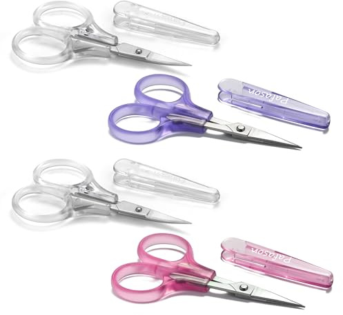 PAFASON Small Travel Craft Scissors Set Straight Curved Precision Tip All Purpose for Scrapbooking Quilting Sewing Knitting Embroidery Cross Stitch Crochet Thread Yarn Paper Detail Cutting Safety Case