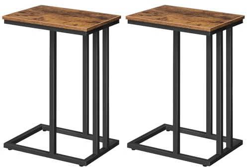HOOBRO Beistelltische, 2er-Set, Snacktische, Sofa-Beistelltische, C-förmige Couchtische, Industrie-Stil, für Wohnzimmer, Schlafzimmer, Vintagebraun und Schwarz EBF02SFP201G1