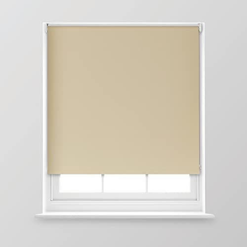 Trimmable Blackout Roller Blind - 6FT - NATURAL - 180cm(W) x 170cm(L) | Polyester Thermal Blackout Roller Blind with Trim-To-Size Fit, Blocks Light, Retains Warmth, Ideal for Bedrooms & Lounges