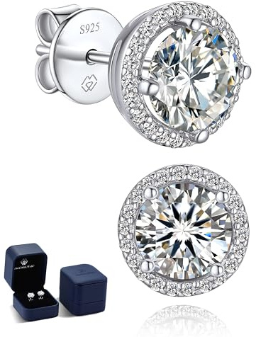MomentWish Orecchini Moissanite Argento 925, 2 Carati Orecchino Punto Luce Donna Bottone Anallergici Simulato Diamanti Brillanti con Certificato GRA Regalo 6.5mm