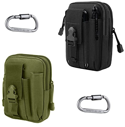 2 Stück Taktische Hüfttaschen, Molle Gürteltasche, Militär Hüfttasche, Handytasche Gürteltasche Beutel, EDC Hüfttaschen, Kompakt Gürteltasche, mit Karabiner, für Camping Radfahren Klettern und Reisen