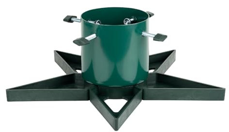 Star Design Christmas Tree Stand with Water Reservoir for Live Fir and Pine Trees, Stable Metal Base with Heavy Duty Plastic Legs, Fun and Colourful Holiday Decor, Adjustable Trunk Support - Green