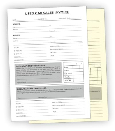 Used Car Vehicle Sales Invoice Pad & Receipt Buying & Selling Cars Motor Trade