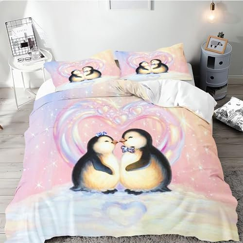 SMchwbc Pinguin Bettwäsche 135x200 Pinguine Kinderbettwäsche für Jungen Mädchen, Biber Bettwäsche Set 3D Drucken 100% Mikrofaser Pinguin Bettbezug Und Kissenbezug (135 x 200 cm,1)
