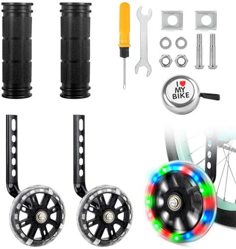 HIULLEN Roues stabilisatrices avec roues stabilisatrices lumineuses pour enfants - Roues silencieuses pour enfants de 12, 14, 16, 18, 20, vélo à vitesse unique