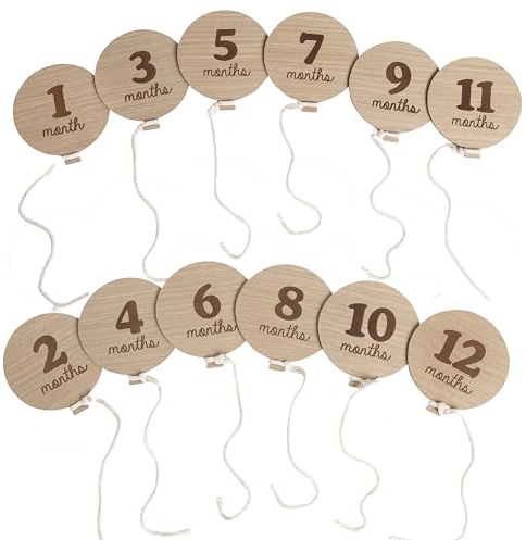 Kate & Milo Baby Monthly Milestone Marker Discs, Growth and Pregnancy Photo-Sharing Cards, 1-12 Months, Gender-Neutral Gift, Birthday Balloons, 6 Double Sided Props