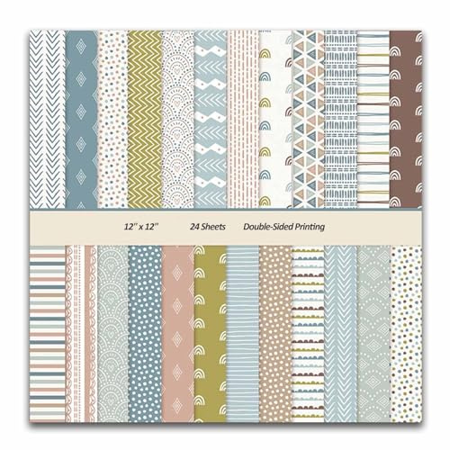 24 Sheets Boho Pattern Paper 12x12 Inch Scrapbook Paper Double-Sided Decorative Craft Papers for DIY Art Craft Card Making Scrapbook Photo Album Christmas Birthday Party Decor
