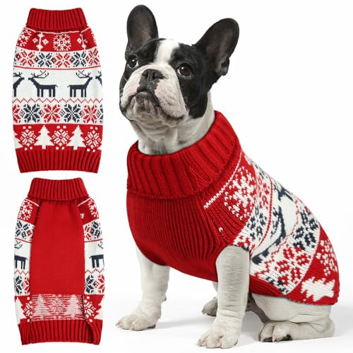 Christmas Dog Sweaters for Small Medium Large Dogs and Cats,Pet Soft Warm Holiday Outfit Girl & Boy,Pup Winter Clothes Turtleneck Double Knitting Collar for Outdoors Playing (Deer, S)