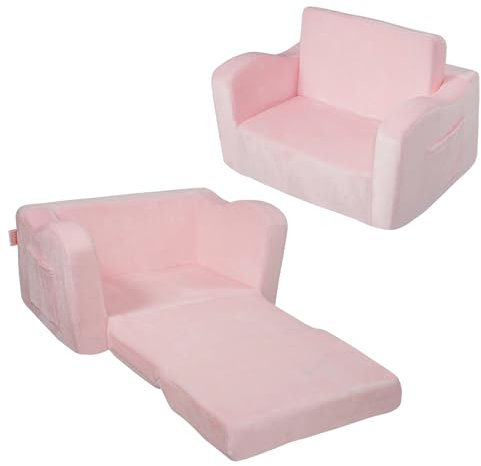 VEVOR 2 in 1 Umwandelbares Kindersofa zum Liegestuhl, Ausklappbarer Sessel, Kleinkind Armlehnenstuhl-Bett, Zusammenklappbares Kinderspielsofa, Kindercouch Rosa 104 x 58 x 32 cm
