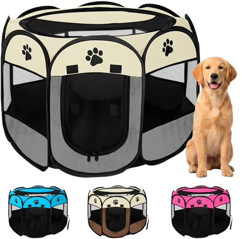 JUPPLIES Parque para Perros Plegable 114x114x58 cm – Corralito Portátil de Tela Oxford Impermeable para Mascotas Medianas - Ideal para Viajes, Juegos o Descanso en Casa y Exterior – Gris