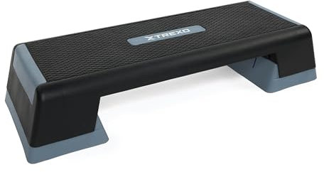 TREXO Paso aeróbico 98 x 38 cm para entrenamiento cardiovascular y fitness, altura regulable 15-20-25 cm, polipropileno duradero y TPR aeróbic Step de alta calidad hasta 250 kg gris