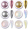 Chrome Nail Powder,Superspiegel-Nagelglitzer, Metal Holo Cromepulver NäGel Gel Pigment Weiß Aurora Glazed Donut Glassy Pearl Nagelpuder, Silver Nagelkunstsalon Diy Design Dekor(6pcs)