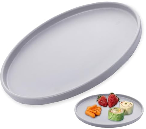 Tkxjry 25cm Rundes Tablett, Deko Tablett Rund, für Partys, Zuhause, Bars & Restaurants Speisen und Getränke (grau)