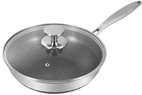 BRAVECOW Stainless Steel Wok 30cm with Lid Scratch-Resistant, Multi-Purpose Pan for Sauté, Roast, Broil, Induction & Oven Use Cookware All Stovetop Compatible