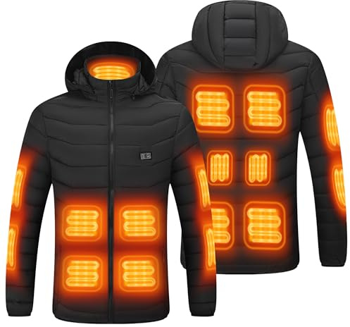 EJOY Heated Jacket for Men & Women, 15 Heating Zones, USB Powered | 3 heat settings, removable hood and lightweight insulated design for skiing and winter commuting; power bank not included