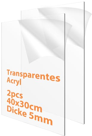 LDXDRU 2-Pack Akrylskiva Transparent 40 x 30 cm, Akrylglas 5 mm med Dubbelsidig Skyddsfilm, Plexiglas Skivor för Laserskärning, DIY, Display, Glasersättning och Modellbygge