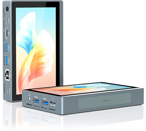 Computer Mini PC-HEIGAOLA Mini Desktop Celeron N5095 Win 11 Pro, 8GB DDR4, 256GB EMMC, PC-mini Cpmuter Desktop con 5,5 Pollici Touchsreen, Doppio Uscita 4K a 60Hz HDMI TIPO C, WiFi5,0, Porta RJ-45