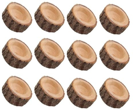 12 Piezas Portavelas de Madera Natural - Candeleros Rústicos para Decoración del Hogar -para Navidad, Bodas, San Valentín y Fiestas - Centro de Mesa Decorativo