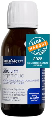 NaturAvignon Silicium Organique liquide | Articulation, cartilage, os, systeme immunitaire adulte I silice naturelle | Riche en vitamines C et D3 I Fort dosage 20 mg | Fabriqué en France I 180g