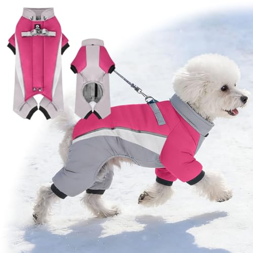 Abrigo de invierno para perro, cobertura de cuerpo completo, forro polar cálido para perros, arnés para perro, abrigo resistente al viento con 4 patas, reflectante para clima frío para perros pequeños