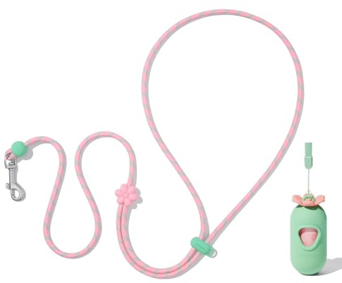 VETRESKA Laisse pour Chien à Porter en bandoulière, Laisse en Corde réglable de 1,5 m pour Chiens de Petite et Moyenne Taille, Laisse multifonctionnelle avec Distributeur de Sacs (Couleur Flore)