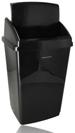 Papelera 50L Negro – 66x33x38 cm – Cubo de basura Cocina y Oficina – Basura de 50 litros de plástico – Cubo de basura con oscilación- Tapa deslizante