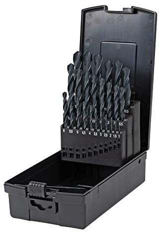 STIER Spiralbohrer Set HSS-R, 25-teilig, 1-13 mm, Metallbohrer Satz, Stahlbohrer Satz, Bohrer Set, rollgewalzt, zylinderischer Schaft, in Kassette, DIN 338