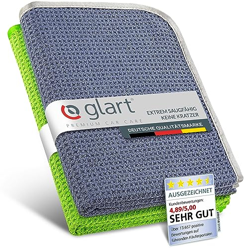 Glart 47TG Microfiber Towels 2-pack - XXL Car Drying Towels 70x40 cm - absorbent, lint-free, scratch-free - gentle drying for paintwork after hand wash - German quality brand.