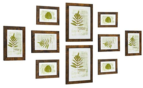 SONGMICS Bilderrahmen 10er Set, für 2 Fotos in 20 x 25 cm, 4 Fotos in 13 x 18 cm, 4 Fotos in 10 x 15 cm, Kunststoffscheibe, MDF, vintagebraun RPF310X01